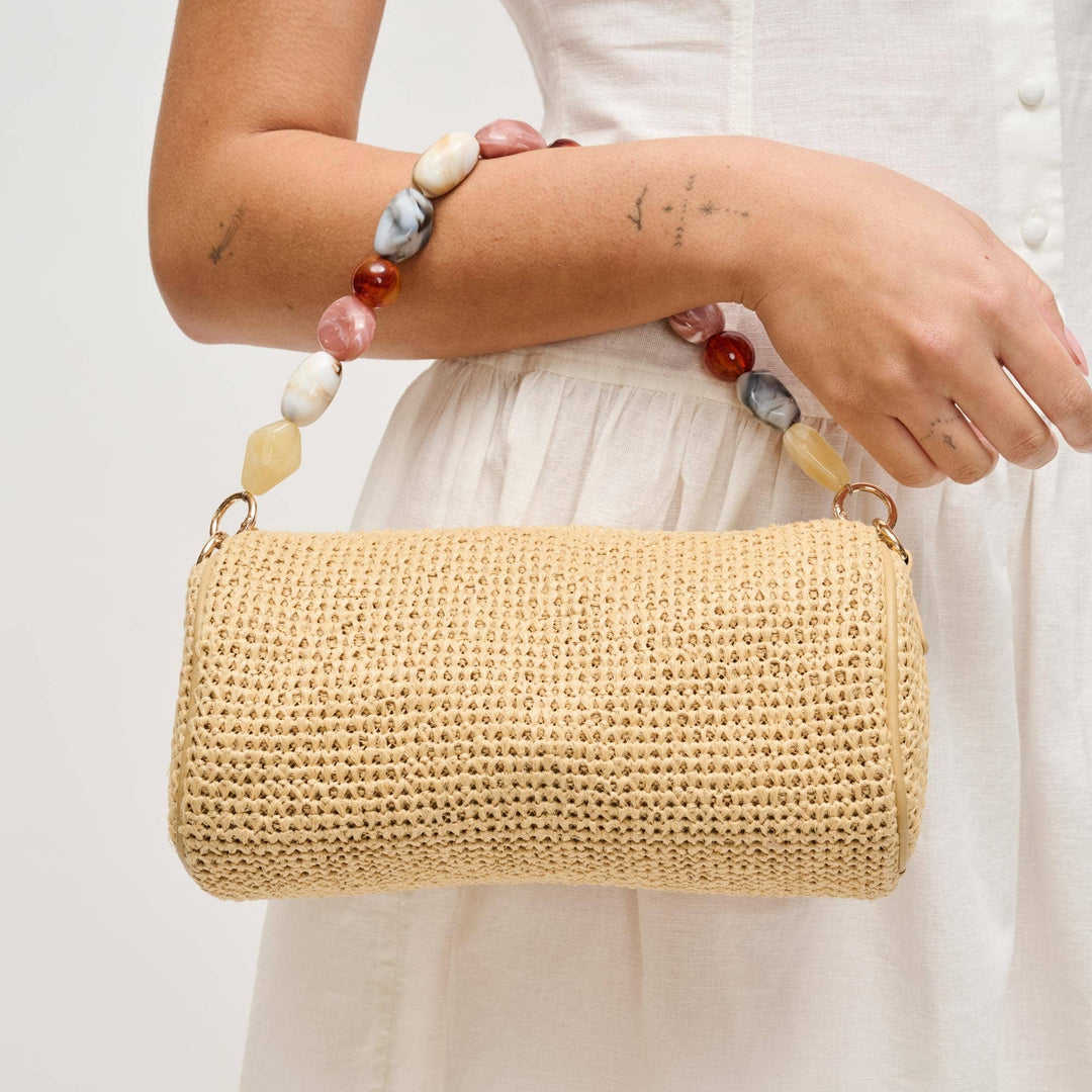 Rachel Beaded Handle Barrel Handbag