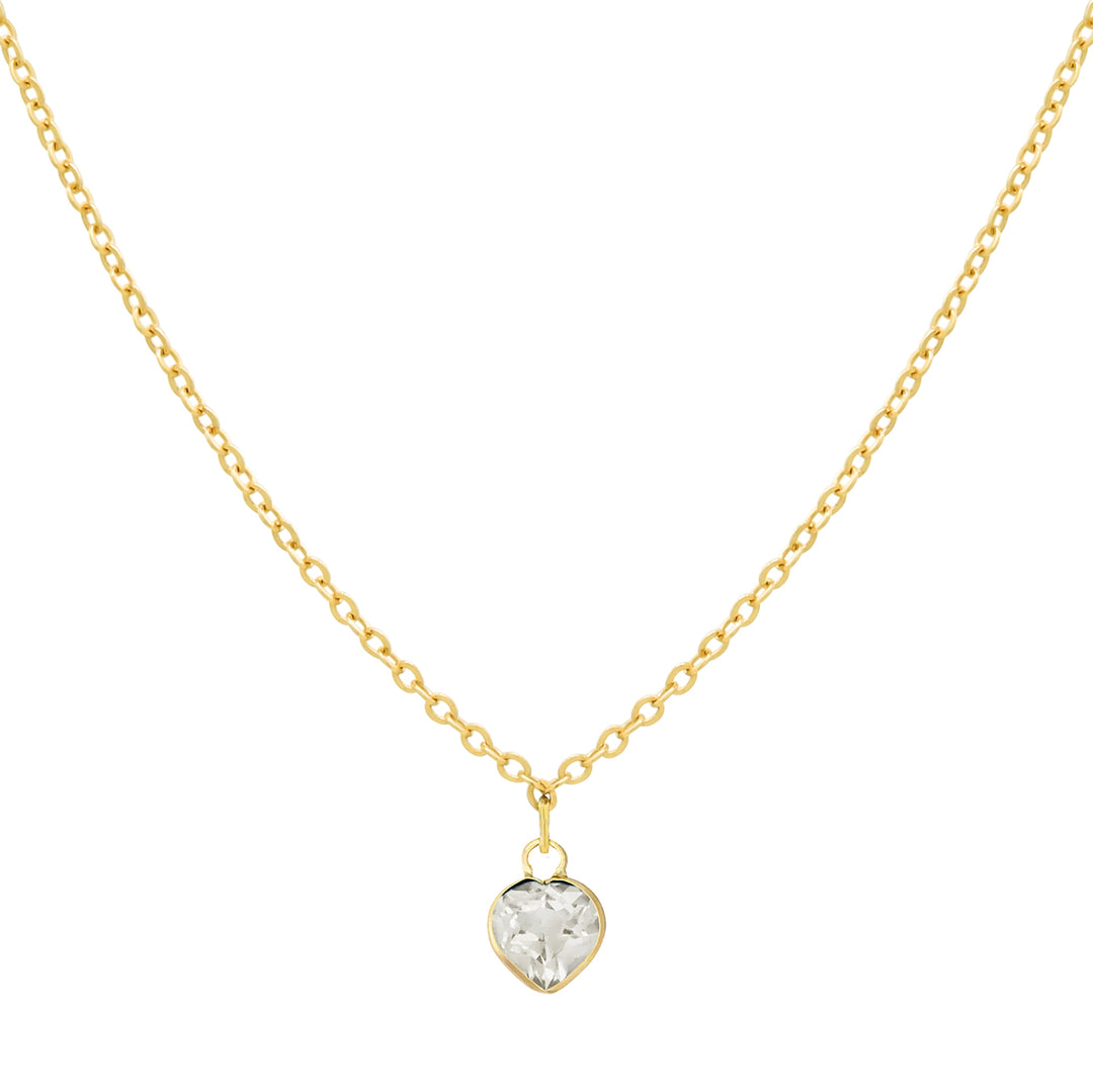 Solid Gold Tiny CZ Heart Birthstone Necklace - Necklaces - April - Diamond / Zirconia - April - Diamond / Zirconia - Azil Boutique