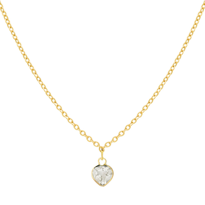 Solid Gold Tiny CZ Heart Birthstone Necklace - Necklaces - April - Diamond / Zirconia - April - Diamond / Zirconia - Azil Boutique