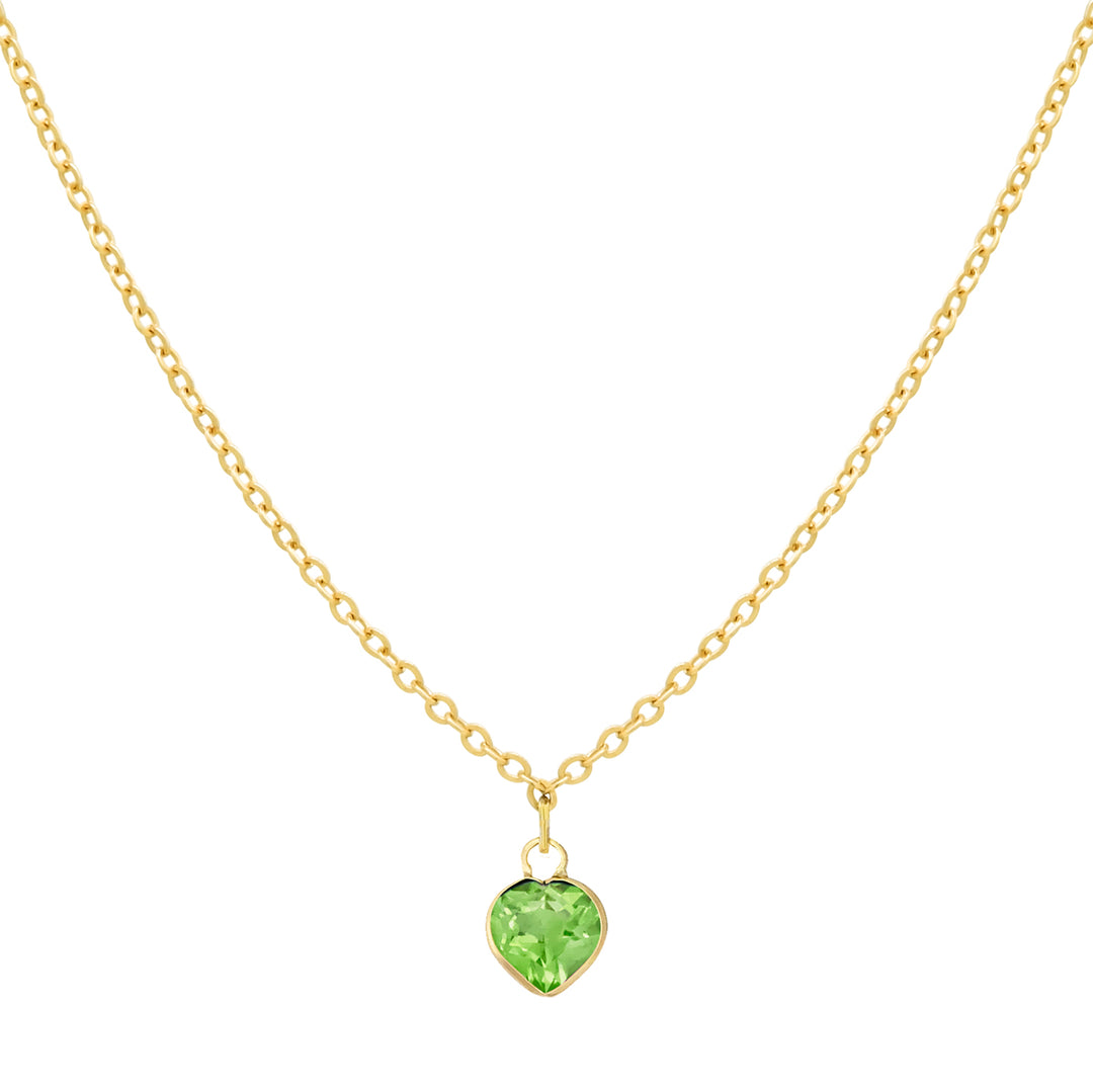 Solid Gold Tiny CZ Heart Birthstone Necklace - Necklaces - May - Emerald - May - Emerald - Azil Boutique