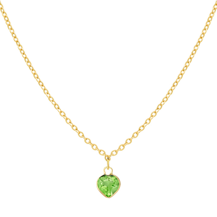 Solid Gold Tiny CZ Heart Birthstone Necklace - Necklaces - May - Emerald - May - Emerald - Azil Boutique
