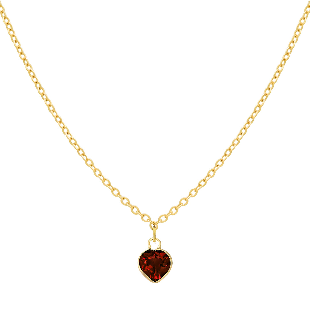 Solid Gold Tiny CZ Heart Birthstone Necklace - Necklaces - January - Garnet - January - Garnet - Azil Boutique