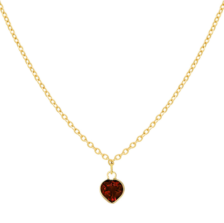 Solid Gold Tiny CZ Heart Birthstone Necklace - Necklaces - January - Garnet - January - Garnet - Azil Boutique