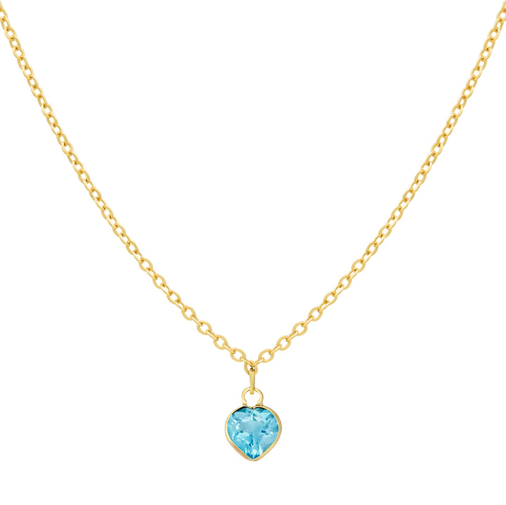 Solid Gold Tiny CZ Heart Birthstone Necklace - Necklaces - March - Aquamarine - March - Aquamarine - Azil Boutique