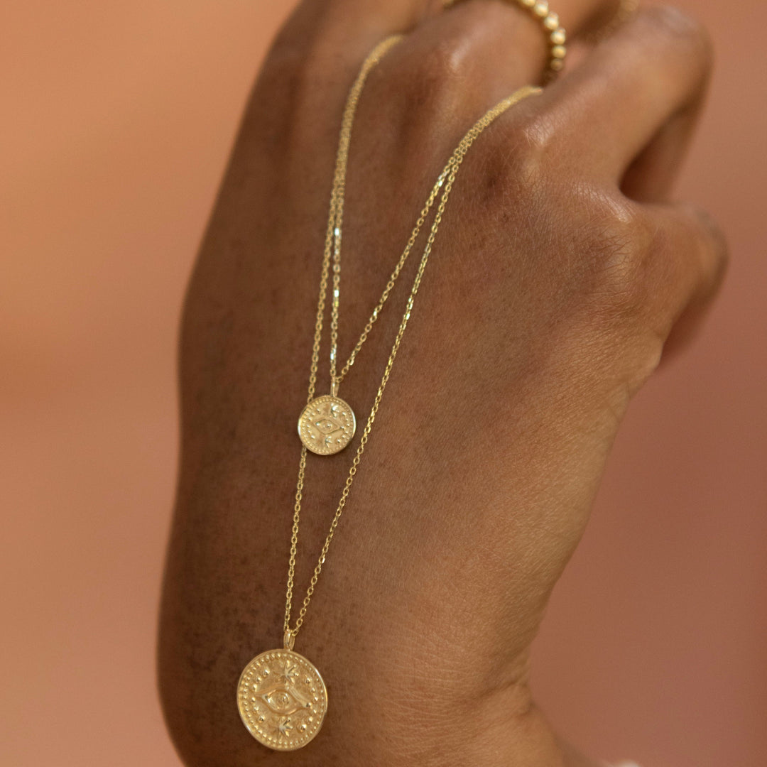 14k Solid Gold Evil Eye Coin Necklace - Necklaces -  -  - Azil Boutique