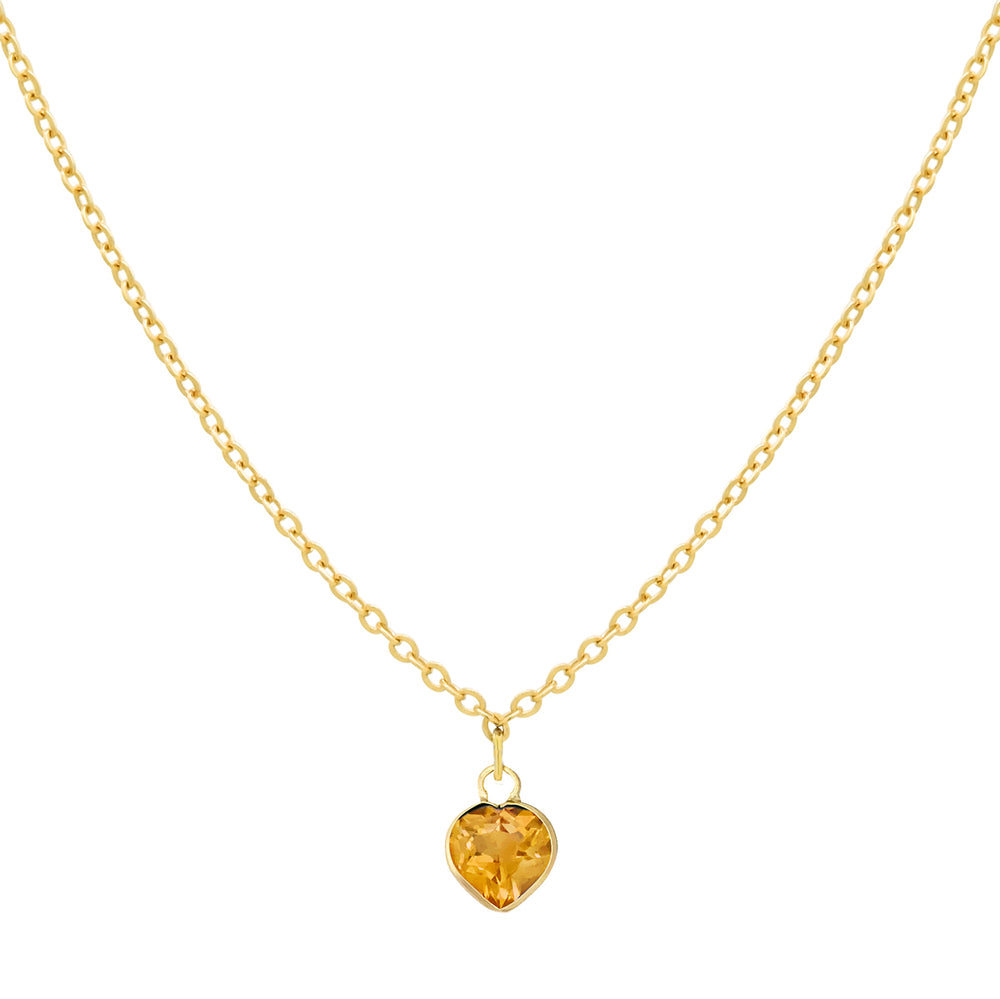 Solid Gold Tiny CZ Heart Birthstone Necklace - Necklaces - November - Topaz - November - Topaz - Azil Boutique