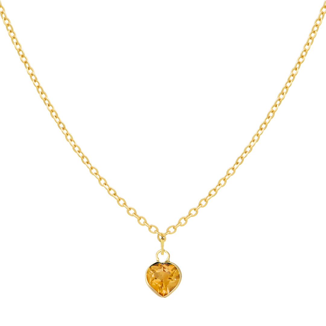 Solid Gold Tiny CZ Heart Birthstone Necklace - Necklaces - November - Topaz - November - Topaz - Azil Boutique