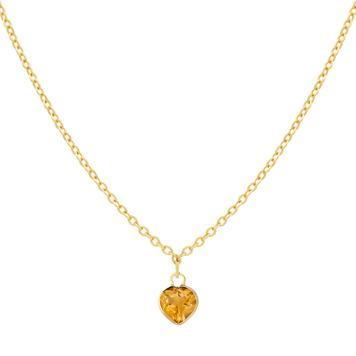 Solid Gold Tiny CZ Heart Birthstone Necklace - Necklaces - November - Topaz - November - Topaz - Azil Boutique
