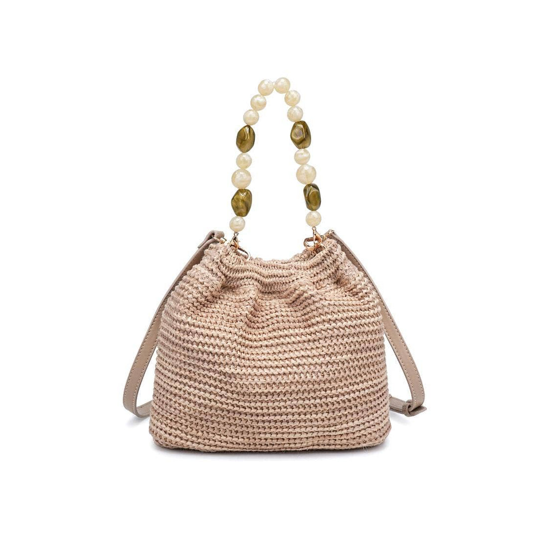 Emery Beaded Handle Straw Handbag