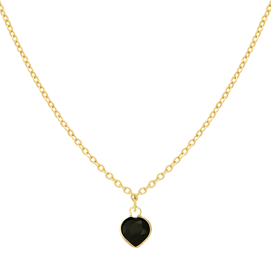Solid Gold Tiny CZ Colored Heart Necklace