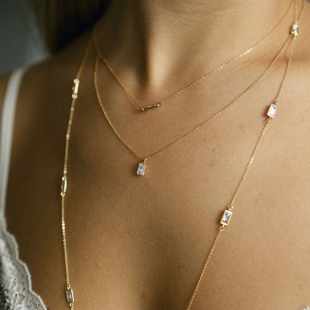 CZ Bezel Emerald Necklace - Necklaces -  -  - Azil Boutique