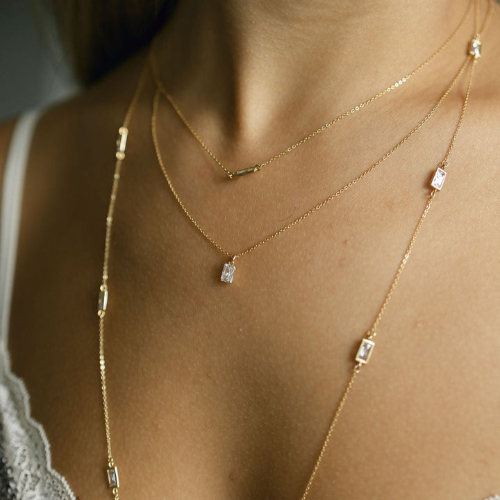 CZ Bezel Emerald Necklace - Necklaces -  -  - Azil Boutique