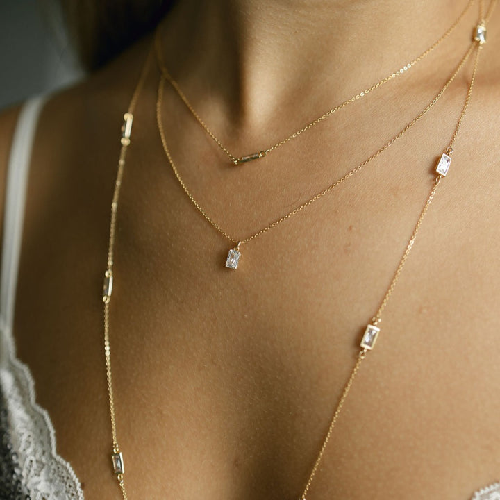 Long Multi-CZ Bezel Emerald Necklace - Necklaces -  -  - Azil Boutique
