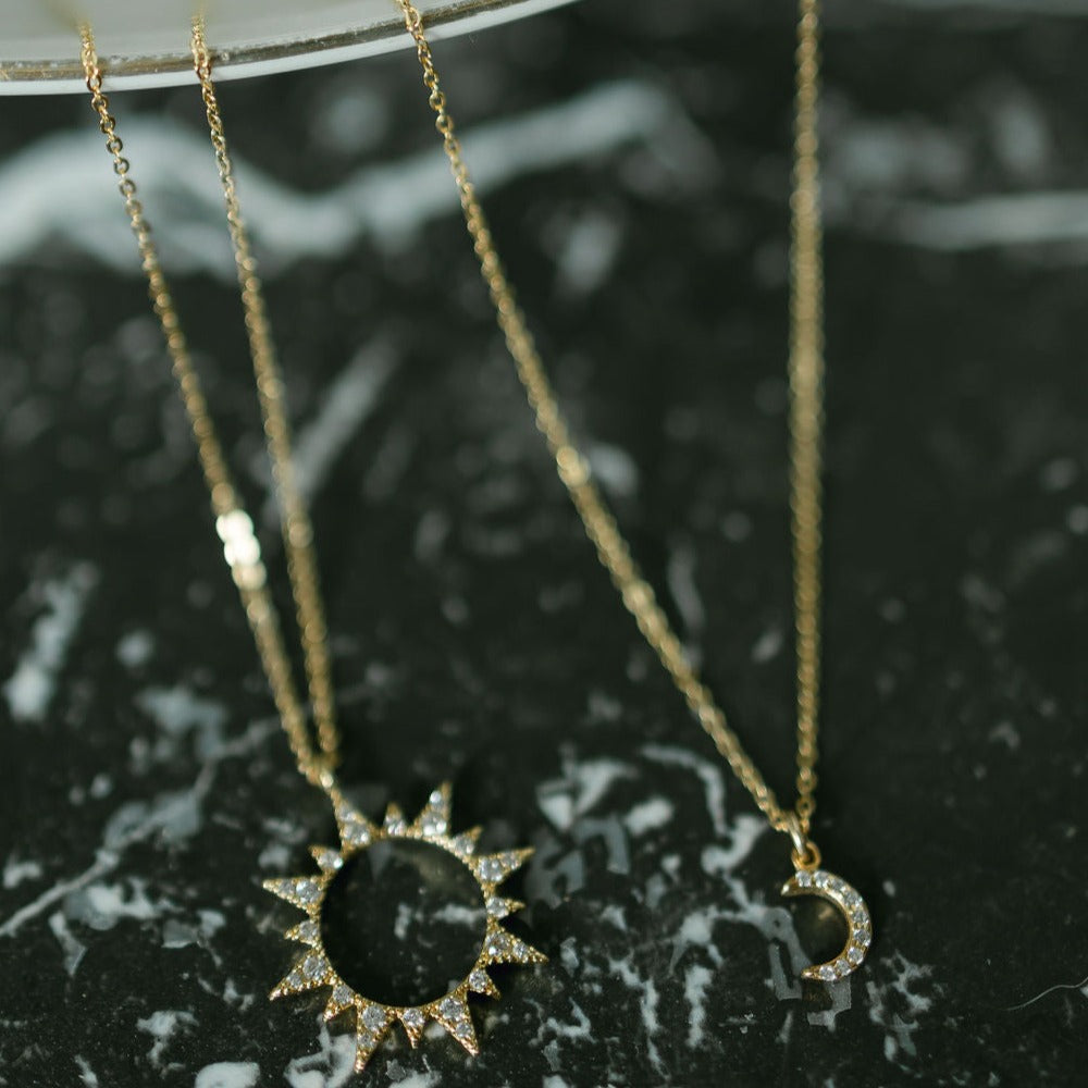 CZ Tiny Half Moon Necklace - Necklaces -  -  - Azil Boutique