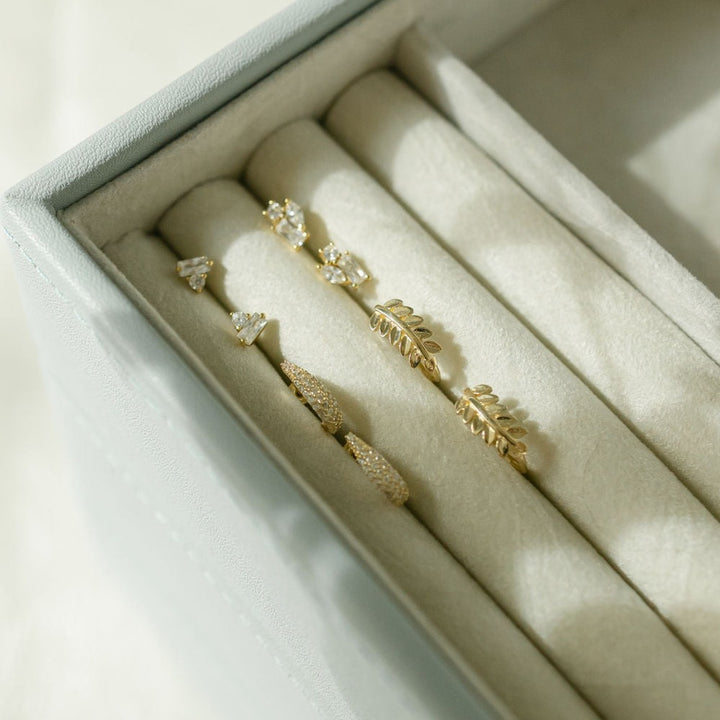 SALE - 10k Solid Gold Leaves Huggies - Earrings -  -  - Azil Boutique
