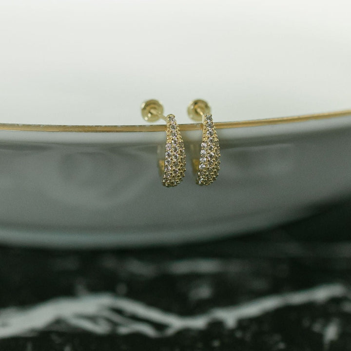 10k Solid Gold CZ Elongated Nugget Studs - Earrings -  -  - Azil Boutique