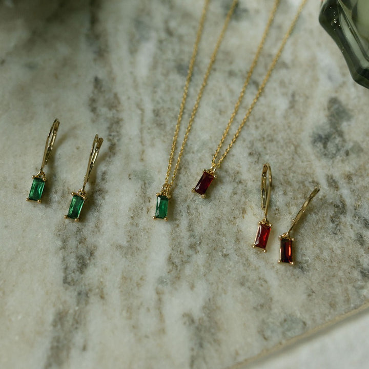 Tiny Red Emerald Leverback Earrings - Earrings -  -  - Azil Boutique