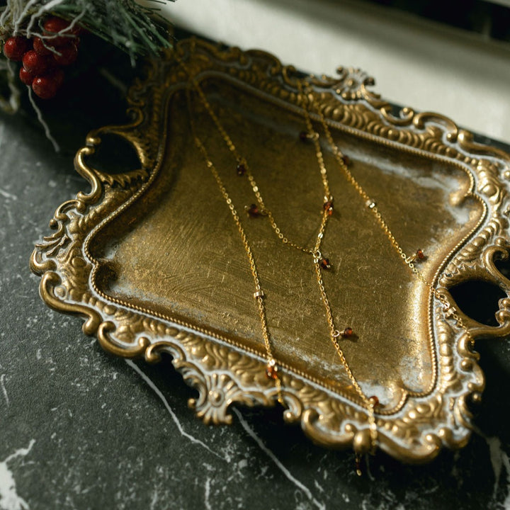 Tiny Garnet Stone Y-Drop Necklace - Necklaces -  -  - Azil Boutique