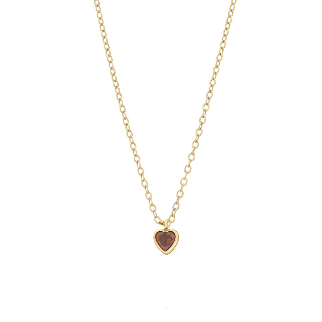 Tiny CZ Heart Birthstone Necklace - - January - Garnet - January - Garnet - Azil Boutique