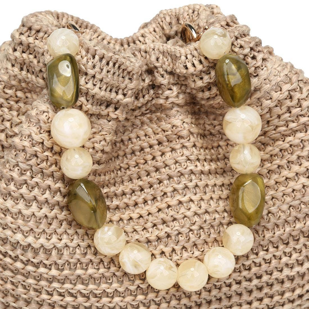 Emery Beaded Handle Straw Handbag