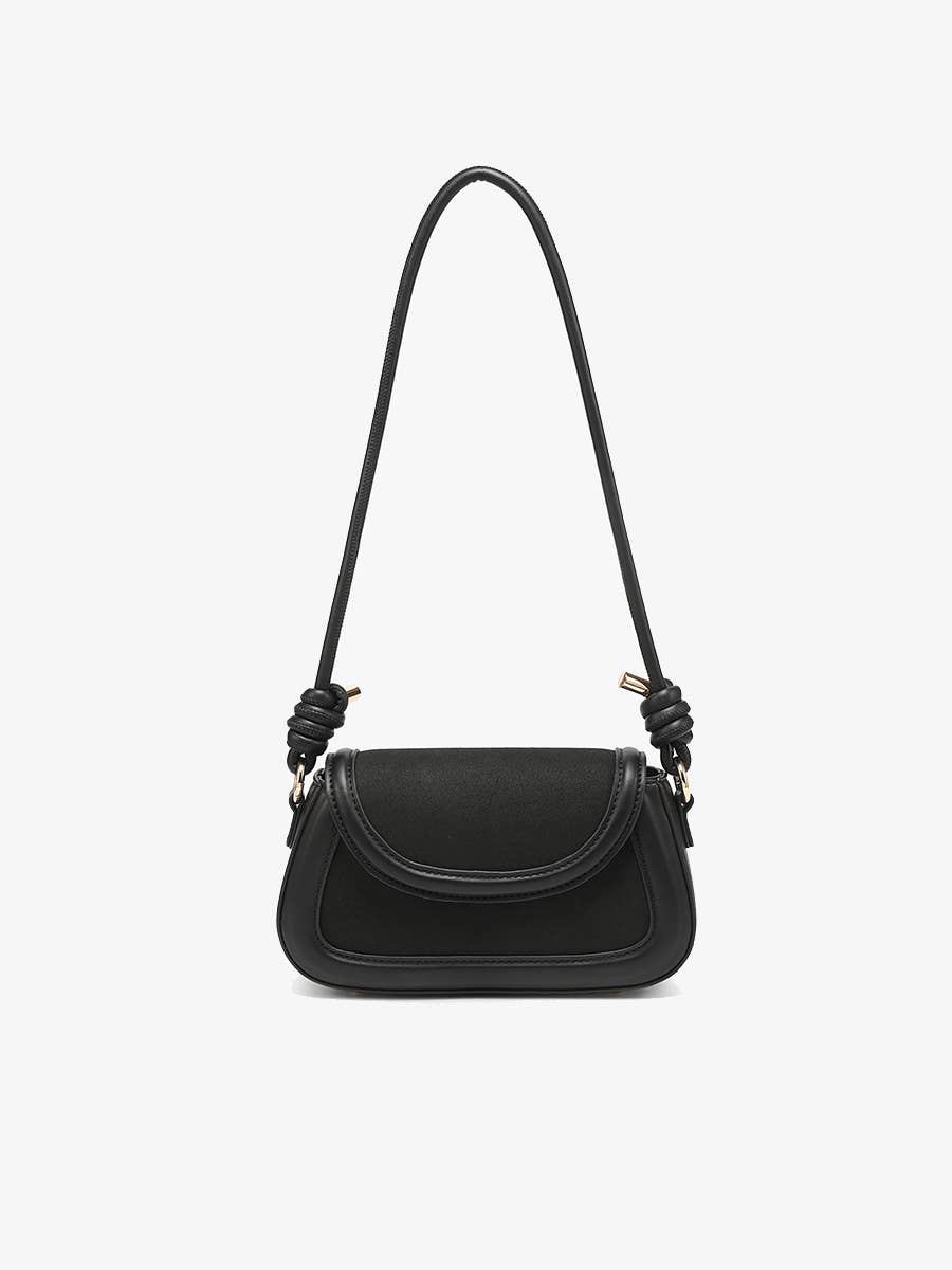 Marina Suede w/ Vegan Leather Trim Bag - Handbags - Black - Black - Azil Boutique