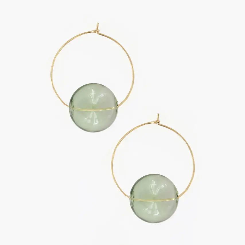 Green Glass Hoop Earrings