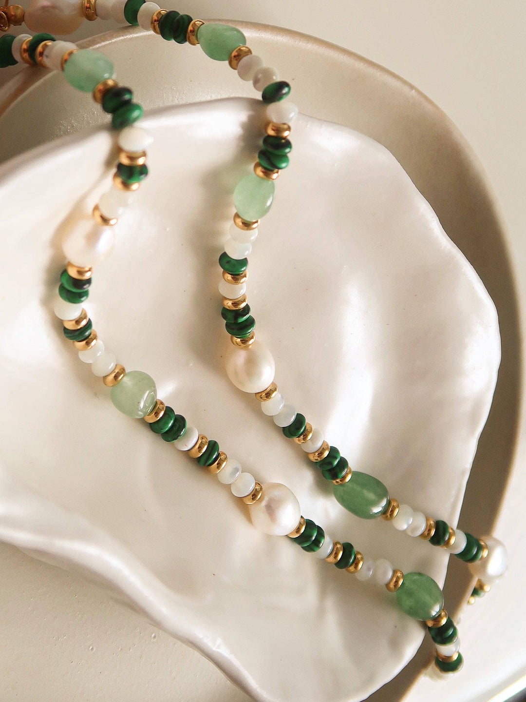 18K Non Tarnish Bohemian Rose Pearl and Bead Necklace - - - - Azil Boutique