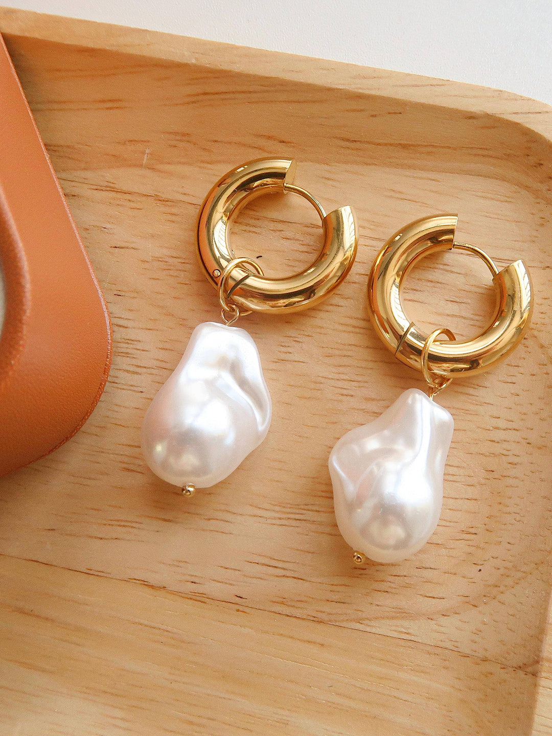 Oceana Gold Statement Large Faux Pearl Earring - Earrings - - - Azil Boutique