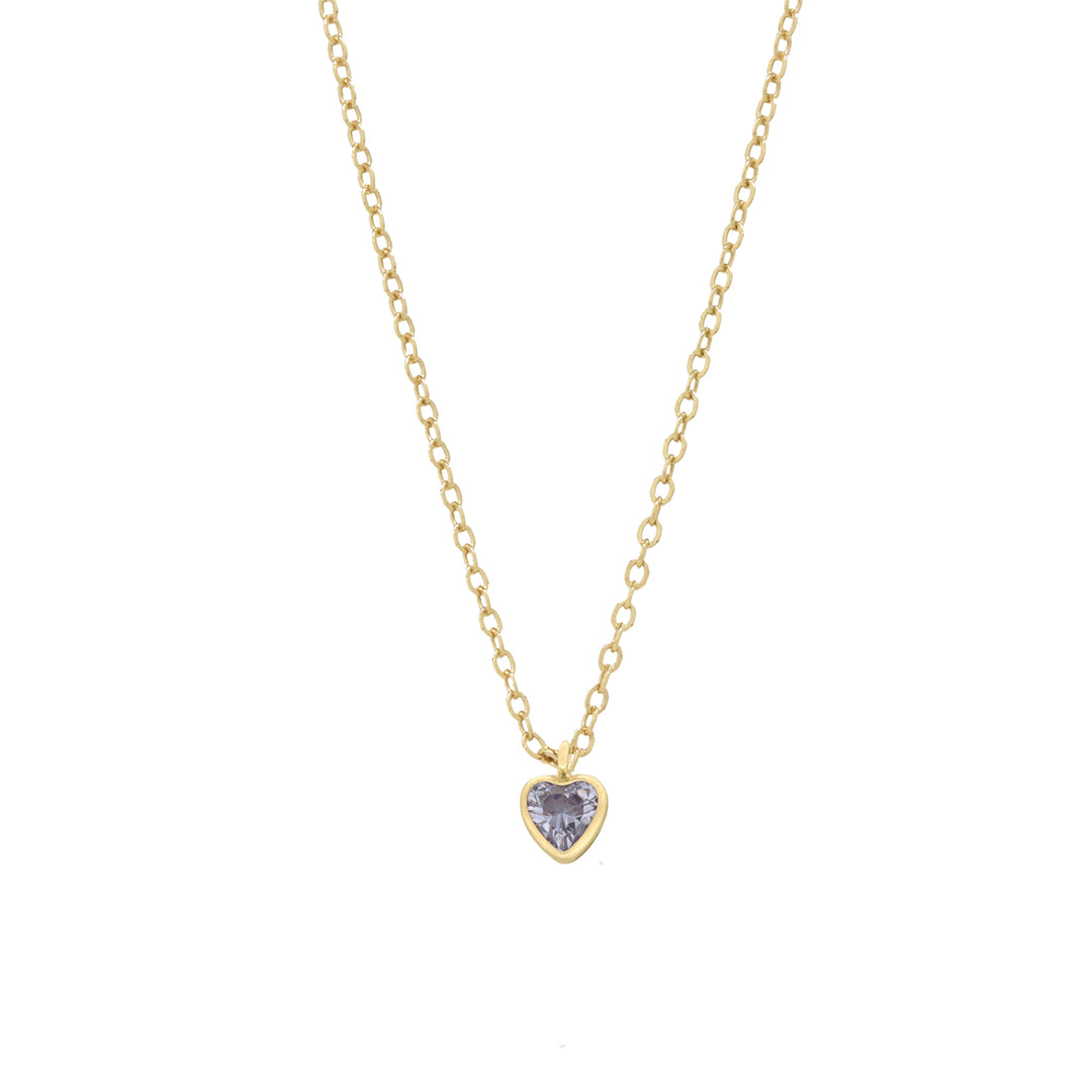 Tiny CZ Heart Birthstone Necklace - - June - Light Amethyst - June - Light Amethyst - Azil Boutique