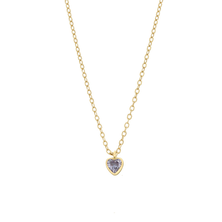 Tiny CZ Heart Birthstone Necklace - - June - Light Amethyst - June - Light Amethyst - Azil Boutique