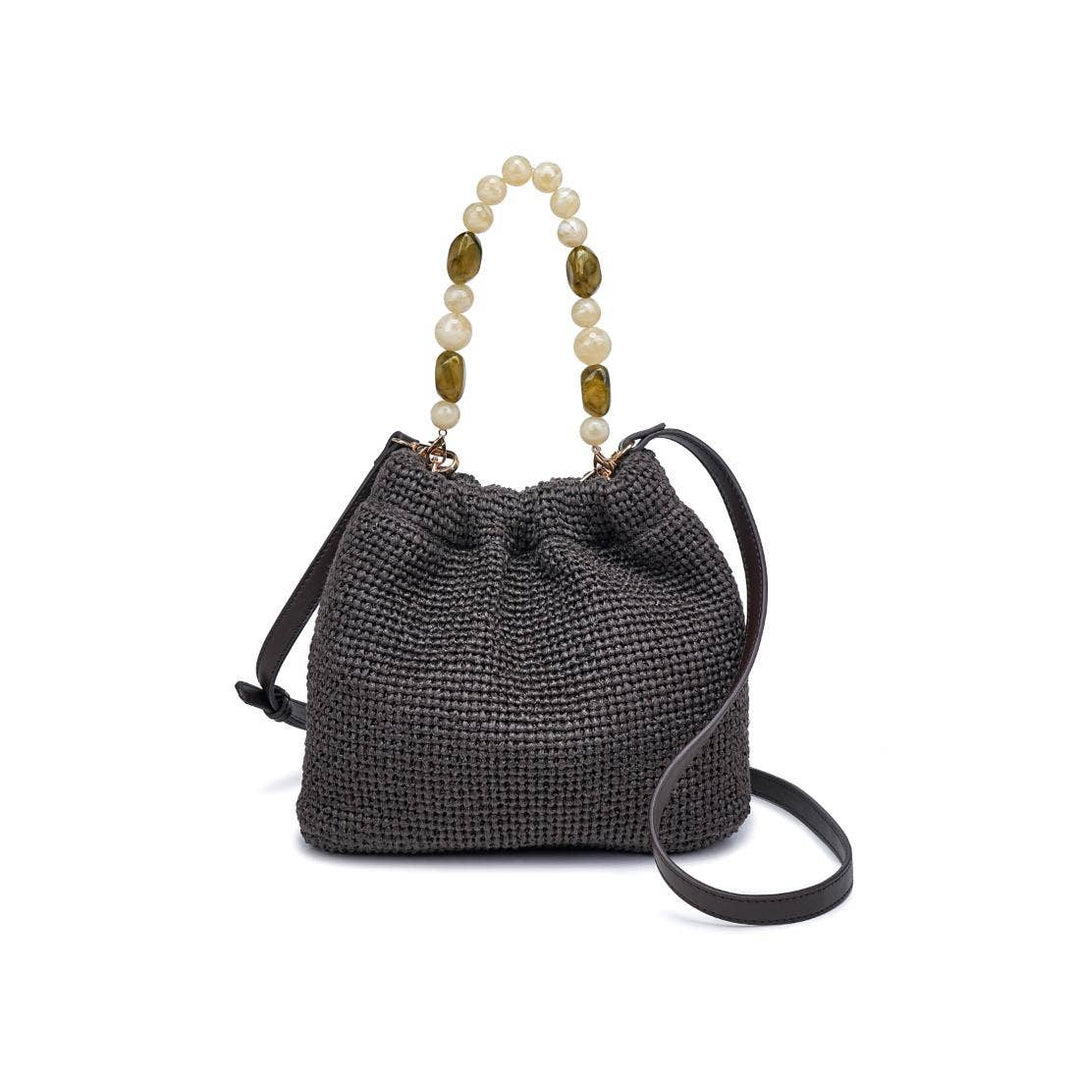 Emery Beaded Handle Straw Handbag