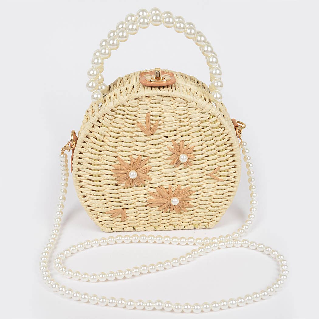 Straw Flower Pearl Handle Bag - Handbags - - - Azil Boutique