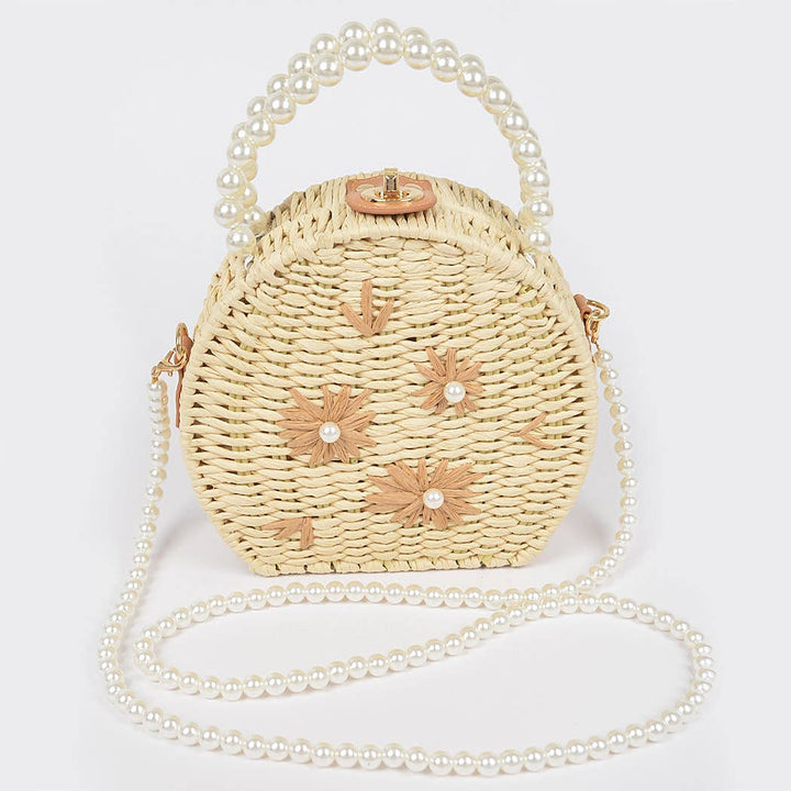 Straw Flower Pearl Handle Bag - Handbags - - - Azil Boutique