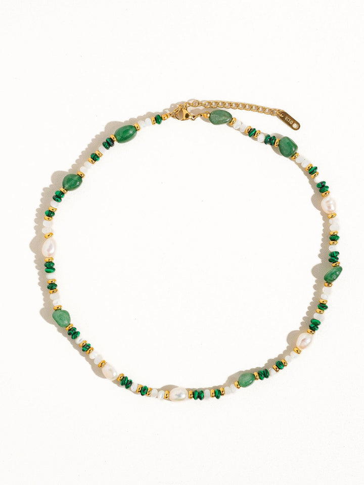 18K Non Tarnish Bohemian Rose Pearl and Bead Necklace - - - - Azil Boutique