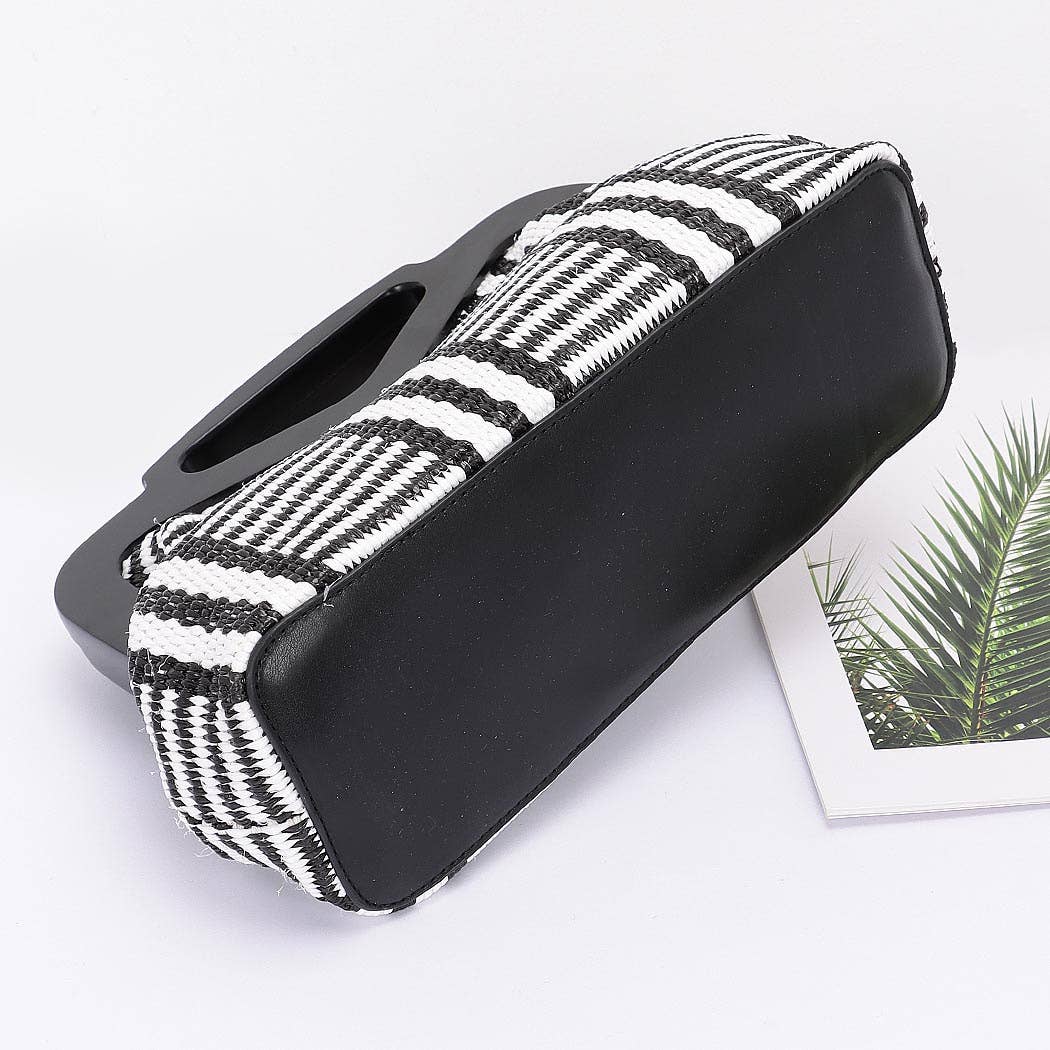 Striped Straw Wood Frame Clutch - Handbags - - - Azil Boutique