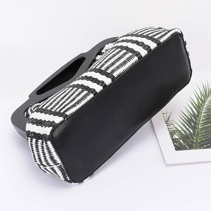 Striped Straw Wood Frame Clutch - Handbags - - - Azil Boutique