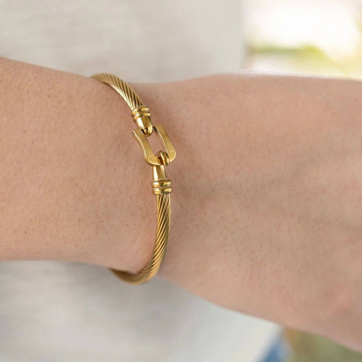 18K Stainless Steel Buckle Clasp Bangle Bracelet - Bracelets - - - Azil Boutique