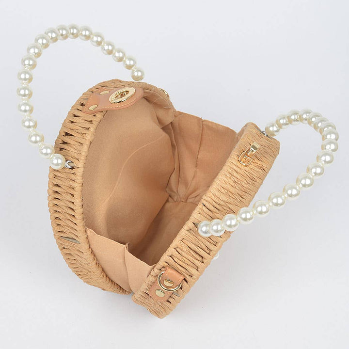 Straw Flower Pearl Handle Bag - Handbags - - - Azil Boutique