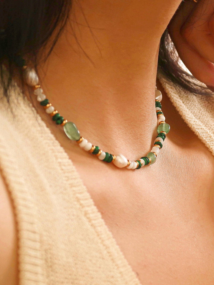18K Non Tarnish Bohemian Rose Pearl and Bead Necklace - - - - Azil Boutique