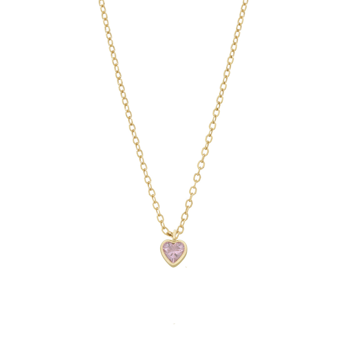 Tiny CZ Heart Birthstone Necklace - - October - Tourmaline - October - Tourmaline - Azil Boutique