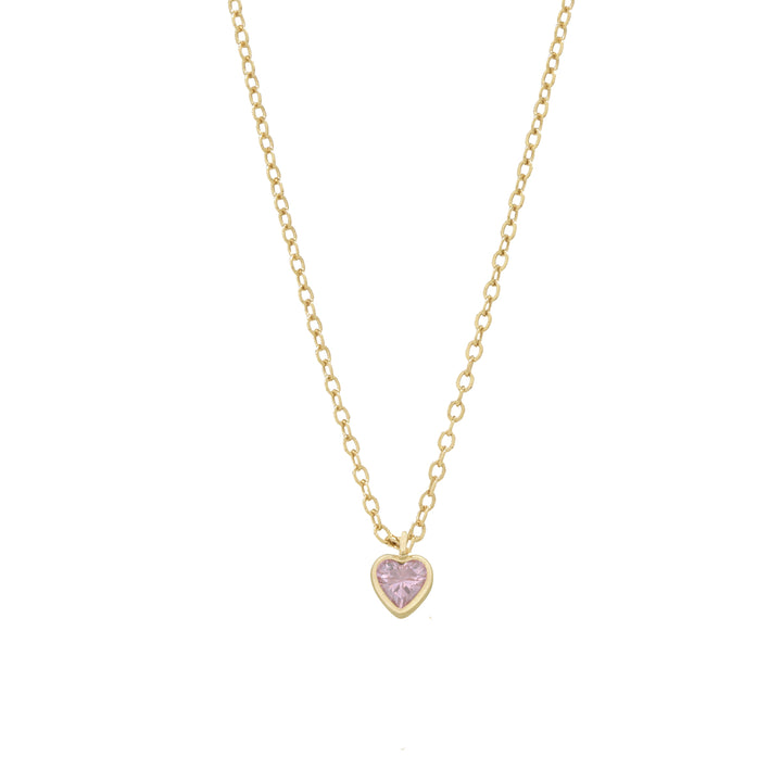 Tiny CZ Heart Birthstone Necklace - - October - Tourmaline - October - Tourmaline - Azil Boutique