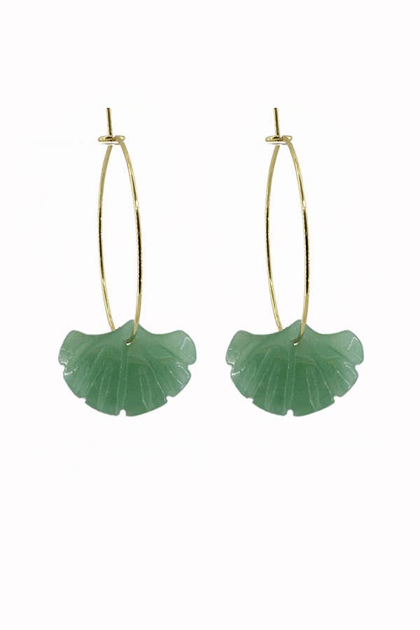 Aventurine Ginkgo Hoops - Earrings - - - Azil Boutique