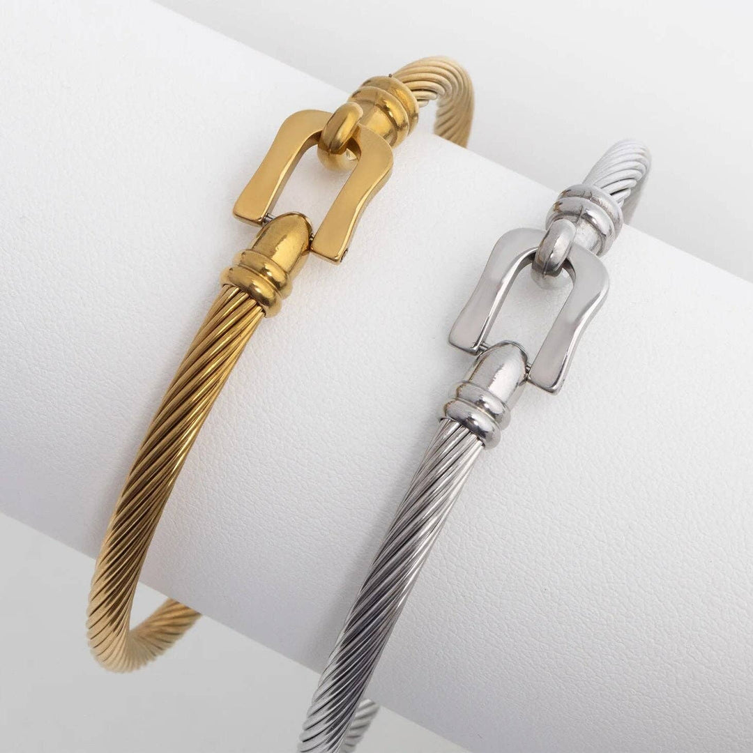 18K Stainless Steel Buckle Clasp Bangle Bracelet - Bracelets - - - Azil Boutique