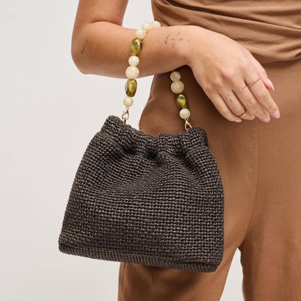 Emery Beaded Handle Straw Handbag - Handbag - Chocolate - Chocolate - Azil Boutique