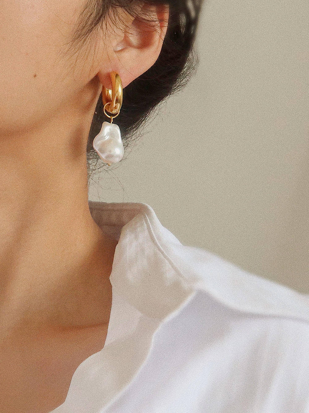 Oceana Gold Statement Large Faux Pearl Earring - Earrings - - - Azil Boutique