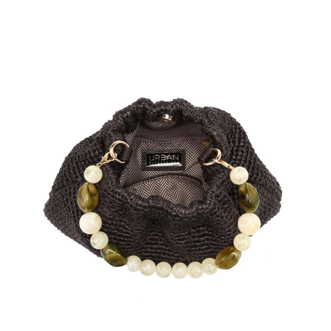 Emery Beaded Handle Straw Handbag