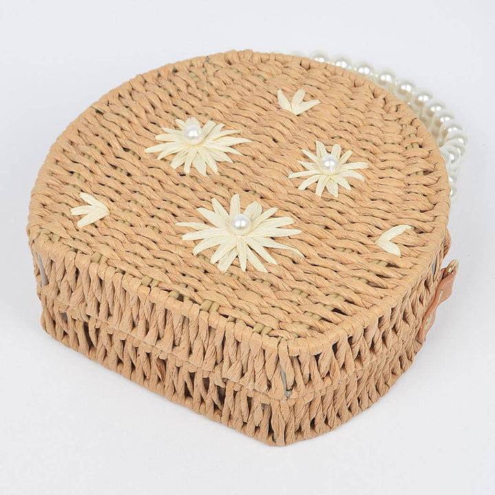Straw Flower Pearl Handle Bag - Handbags - - - Azil Boutique