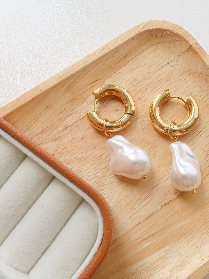 Oceana Gold Statement Large Faux Pearl Earring - Earrings - - - Azil Boutique