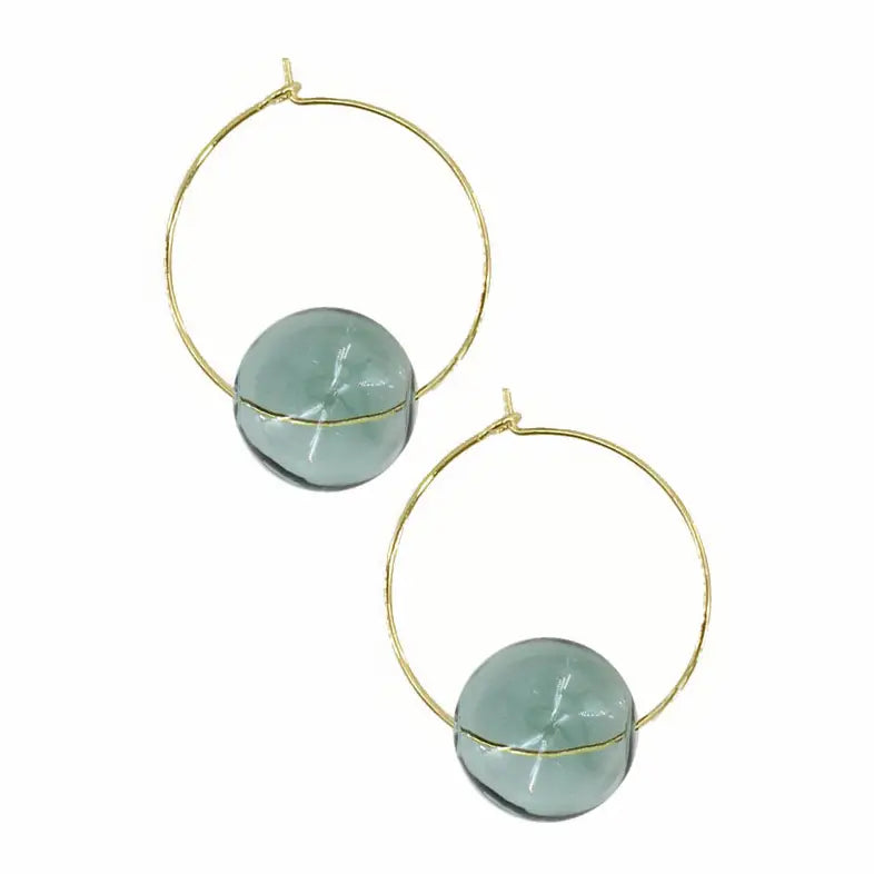 Cyan Glass Hoop Earrings