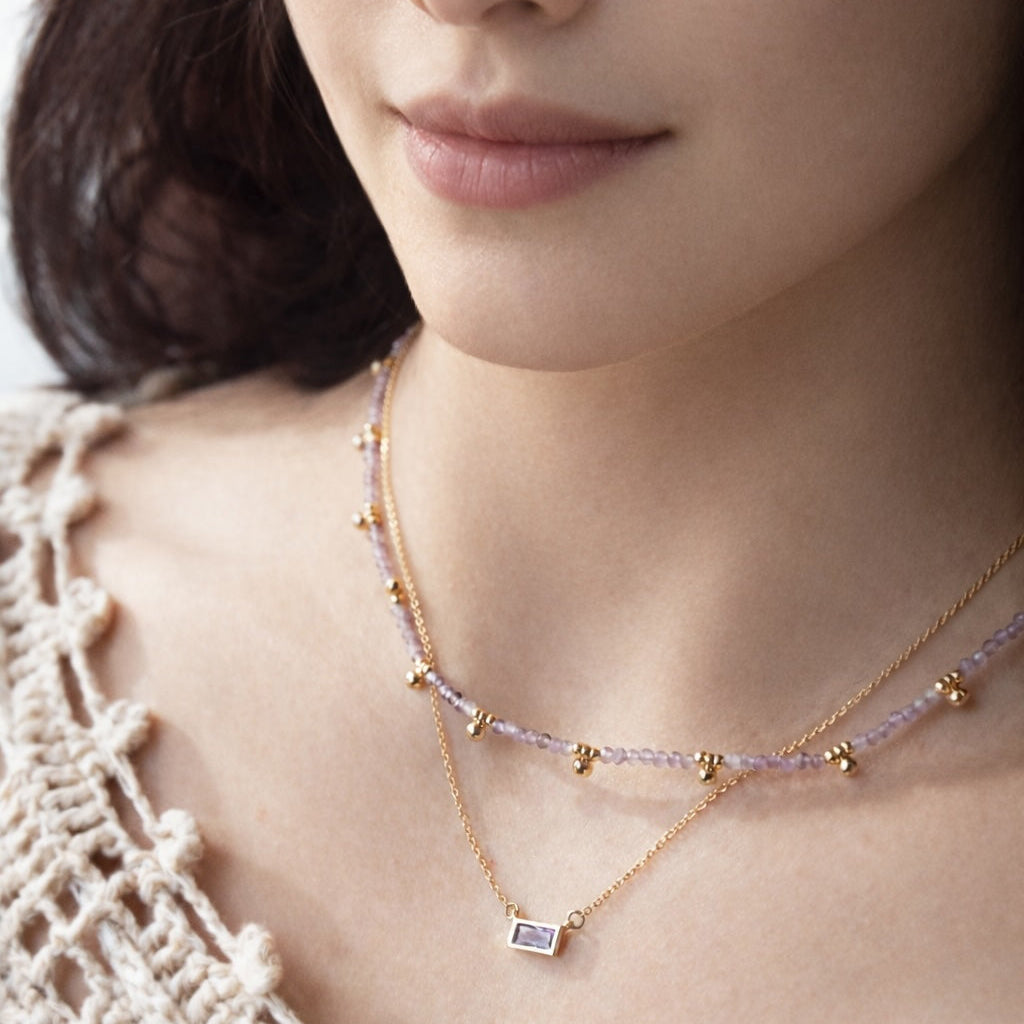 Amethyst & Beaded Nugget Necklace - Necklaces - - - Azil Boutique